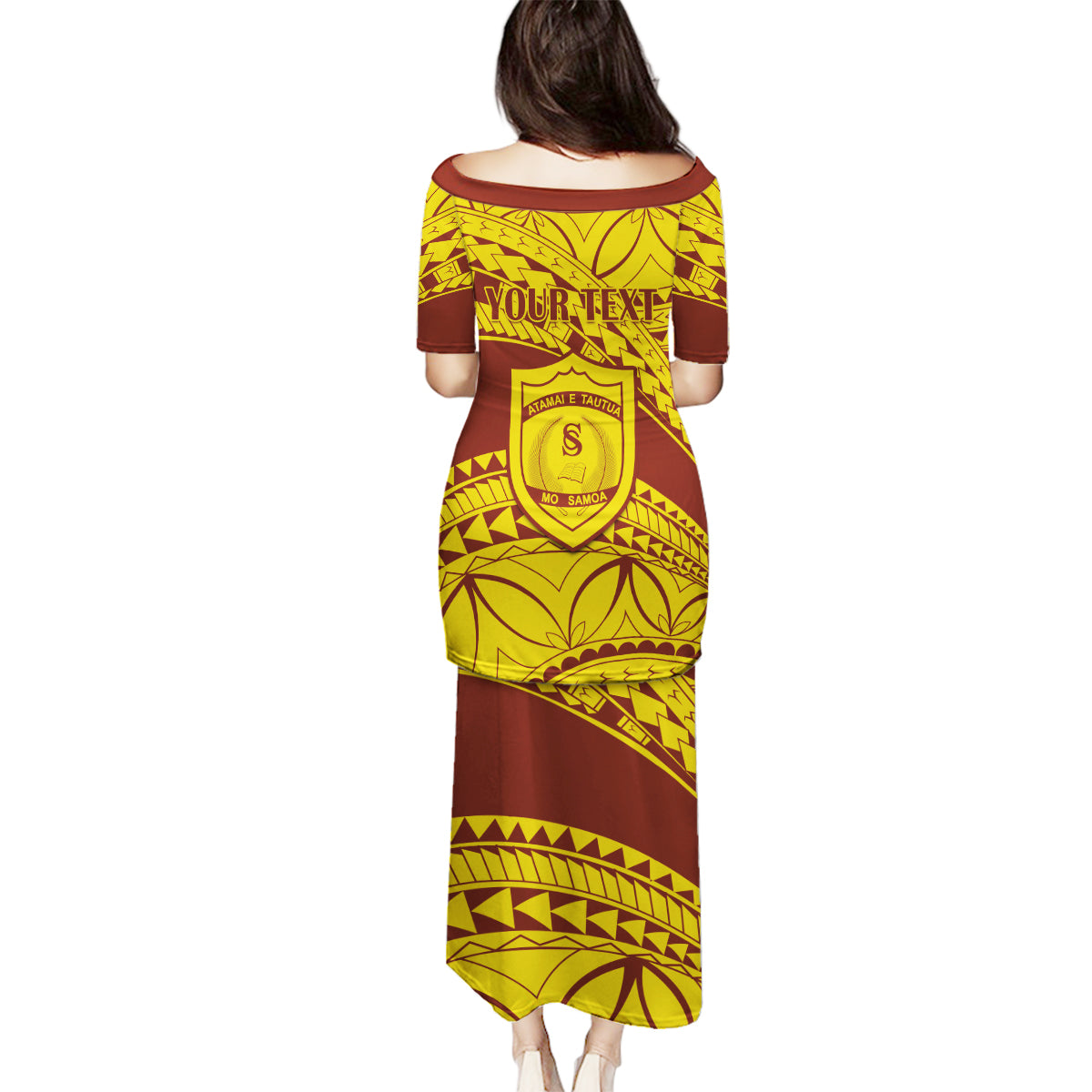 Personalised Samoa College Family Matching Puletasi Dress and Hawaiian Shirt Samoan Pattern - Wonder Print Shop