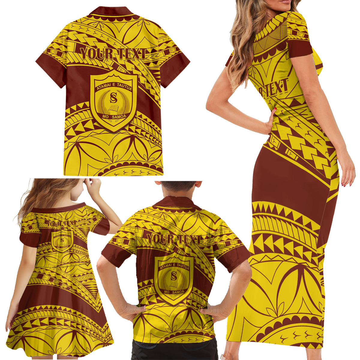Personalised Samoa College Family Matching Short Sleeve Bodycon Dress and Hawaiian Shirt Samoan Pattern - Wonder Print Shop
