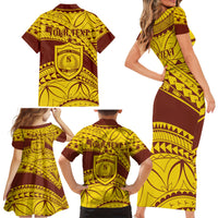 Personalised Samoa College Family Matching Short Sleeve Bodycon Dress and Hawaiian Shirt Samoan Pattern - Wonder Print Shop