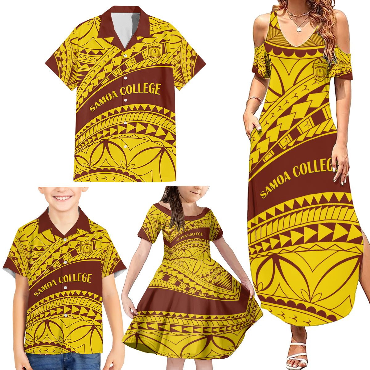 Personalised Samoa College Family Matching Summer Maxi Dress and Hawaiian Shirt Samoan Pattern - Wonder Print Shop