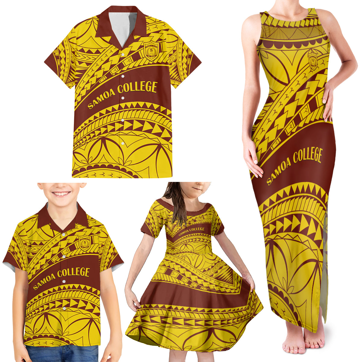 Personalised Samoa College Family Matching Tank Maxi Dress and Hawaiian Shirt Samoan Pattern - Wonder Print Shop