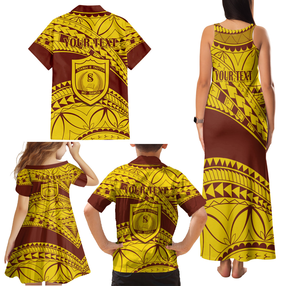 Personalised Samoa College Family Matching Tank Maxi Dress and Hawaiian Shirt Samoan Pattern - Wonder Print Shop
