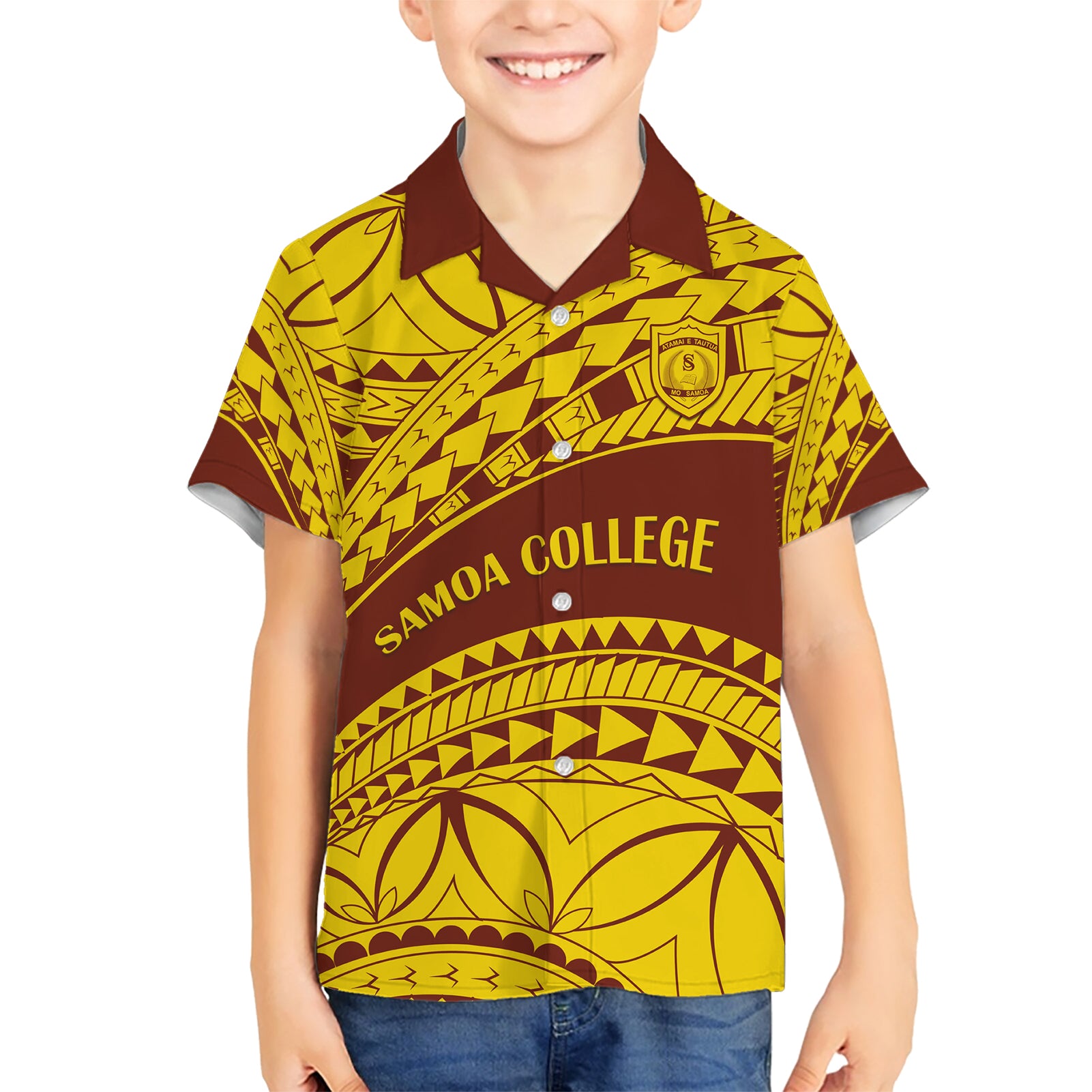 Personalised Samoa College Kid Hawaiian Shirt Samoan Pattern - Wonder Print Shop