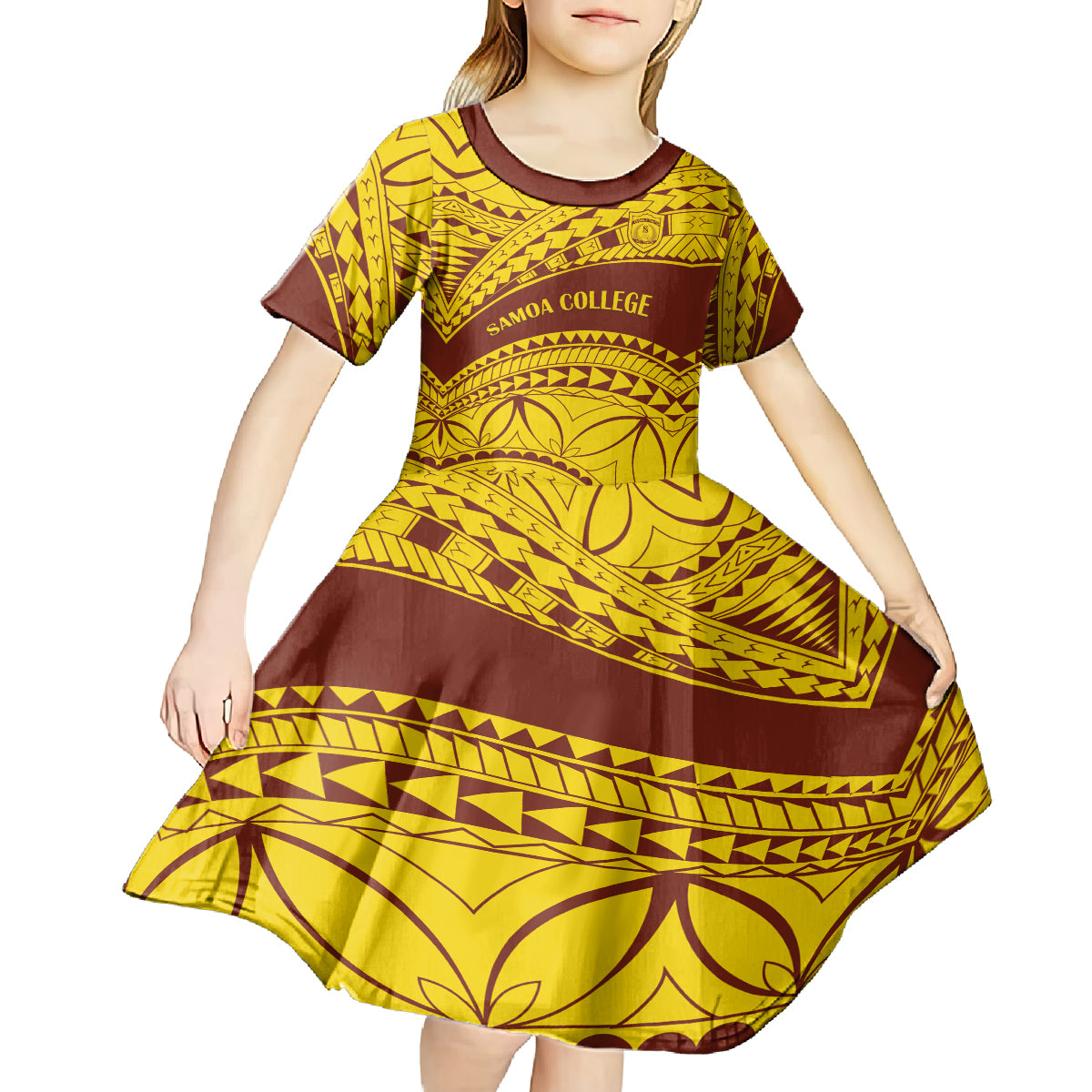 Personalised Samoa College Kid Short Sleeve Dress Samoan Pattern - Wonder Print Shop