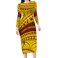 Personalised Samoa College Long Sleeve Bodycon Dress Samoan Pattern - Wonder Print Shop