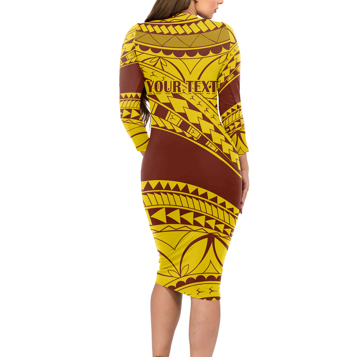 Personalised Samoa College Long Sleeve Bodycon Dress Samoan Pattern - Wonder Print Shop