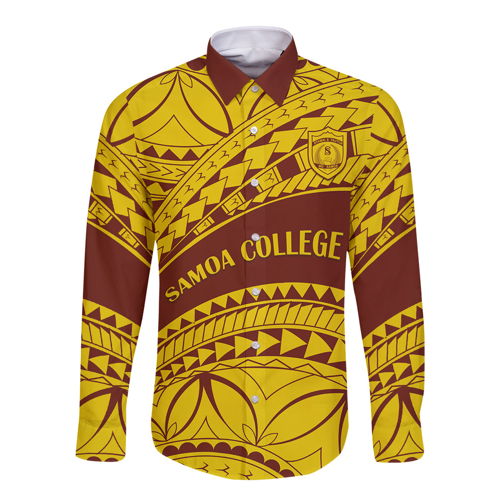 Personalised Samoa College Long Sleeve Button Shirt Samoan Pattern - Wonder Print Shop