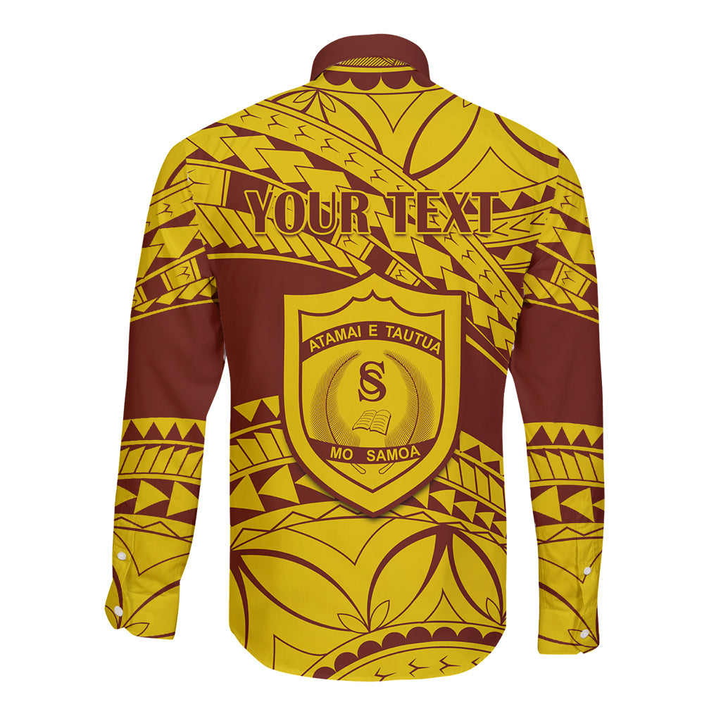 Personalised Samoa College Long Sleeve Button Shirt Samoan Pattern - Wonder Print Shop