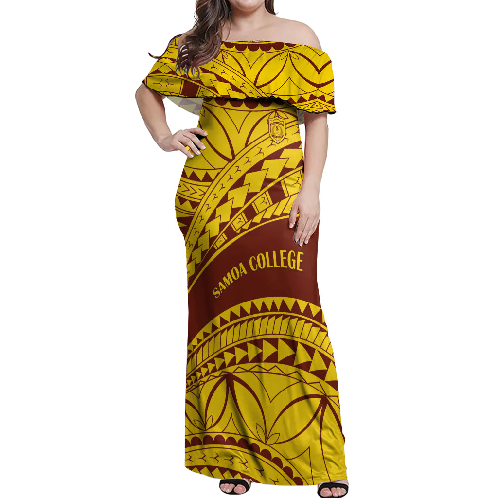 Personalised Samoa College Off Shoulder Maxi Dress Samoan Pattern - Wonder Print Shop