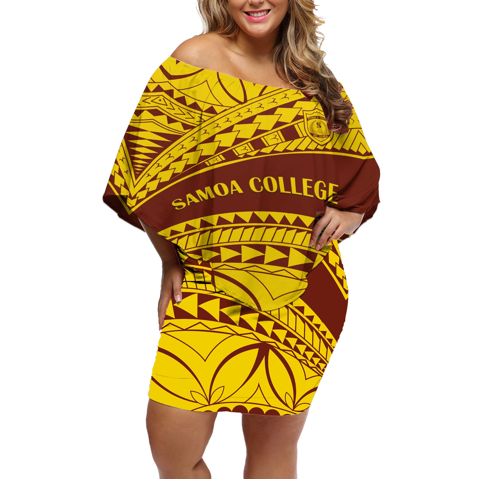 Personalised Samoa College Off Shoulder Short Dress Samoan Pattern - Wonder Print Shop