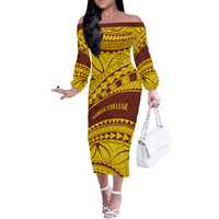 Personalised Samoa College Off The Shoulder Long Sleeve Dress Samoan Pattern - Wonder Print Shop
