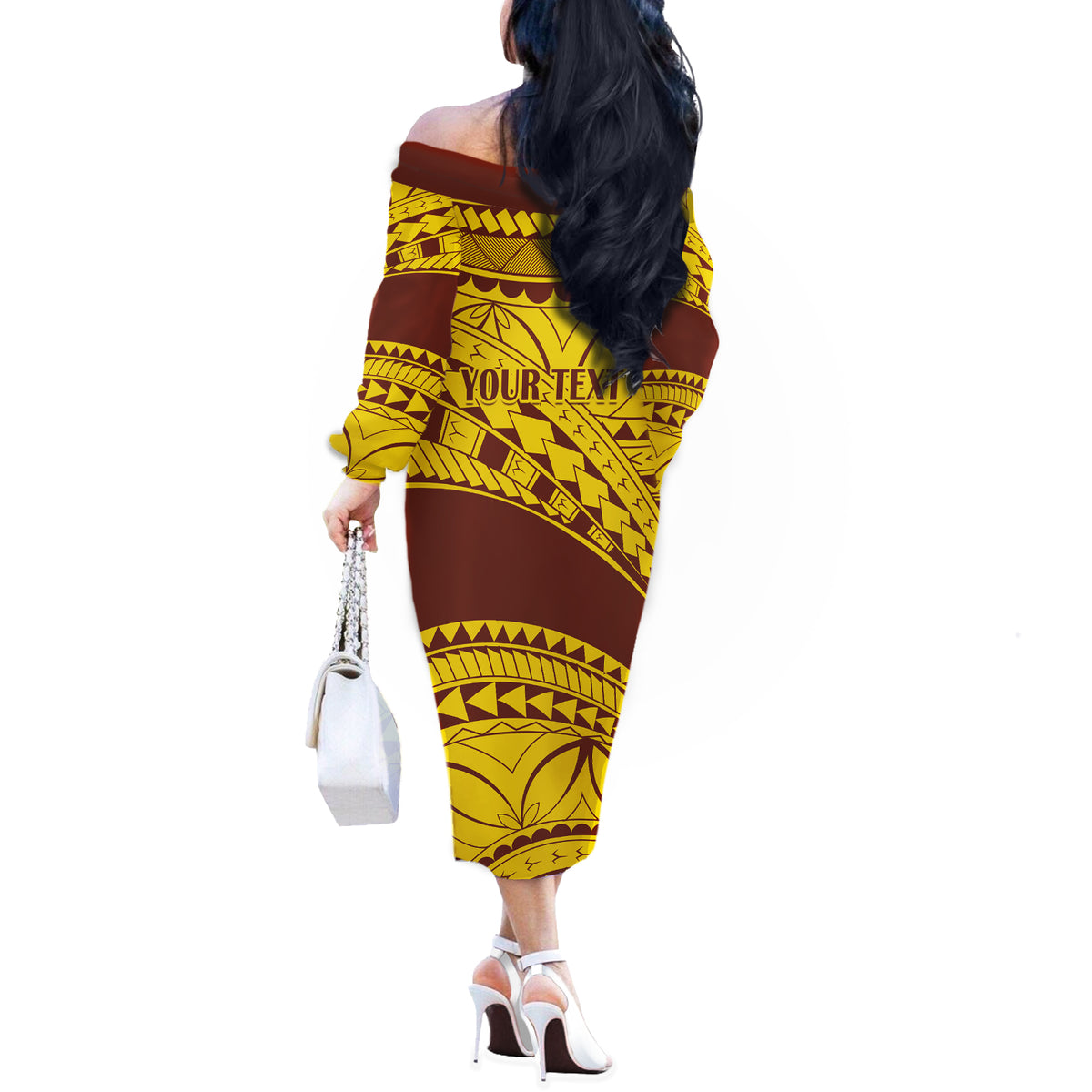 Personalised Samoa College Off The Shoulder Long Sleeve Dress Samoan Pattern - Wonder Print Shop