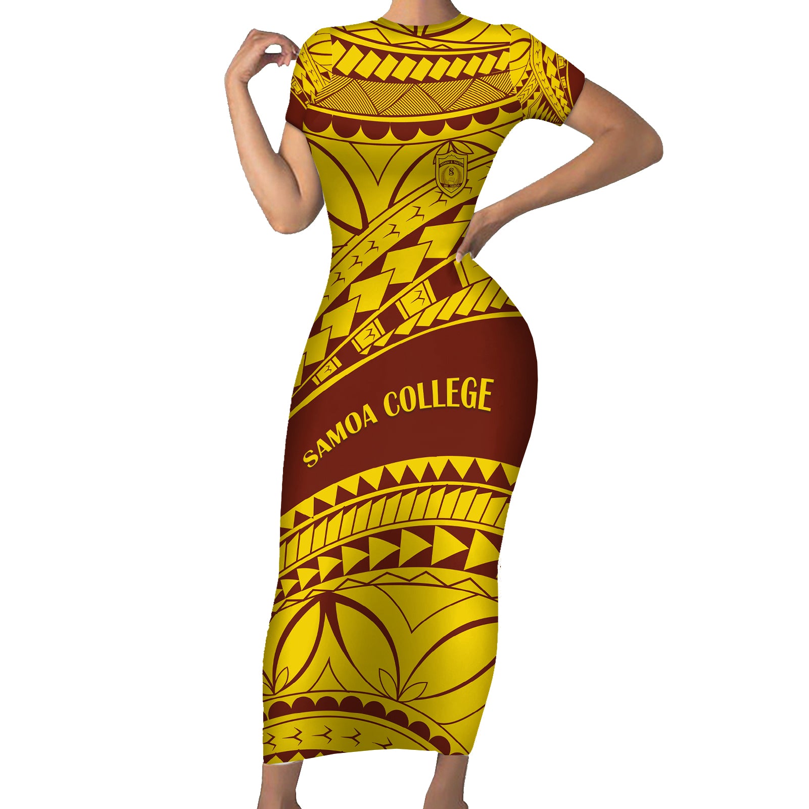 Personalised Samoa College Short Sleeve Bodycon Dress Samoan Pattern - Wonder Print Shop
