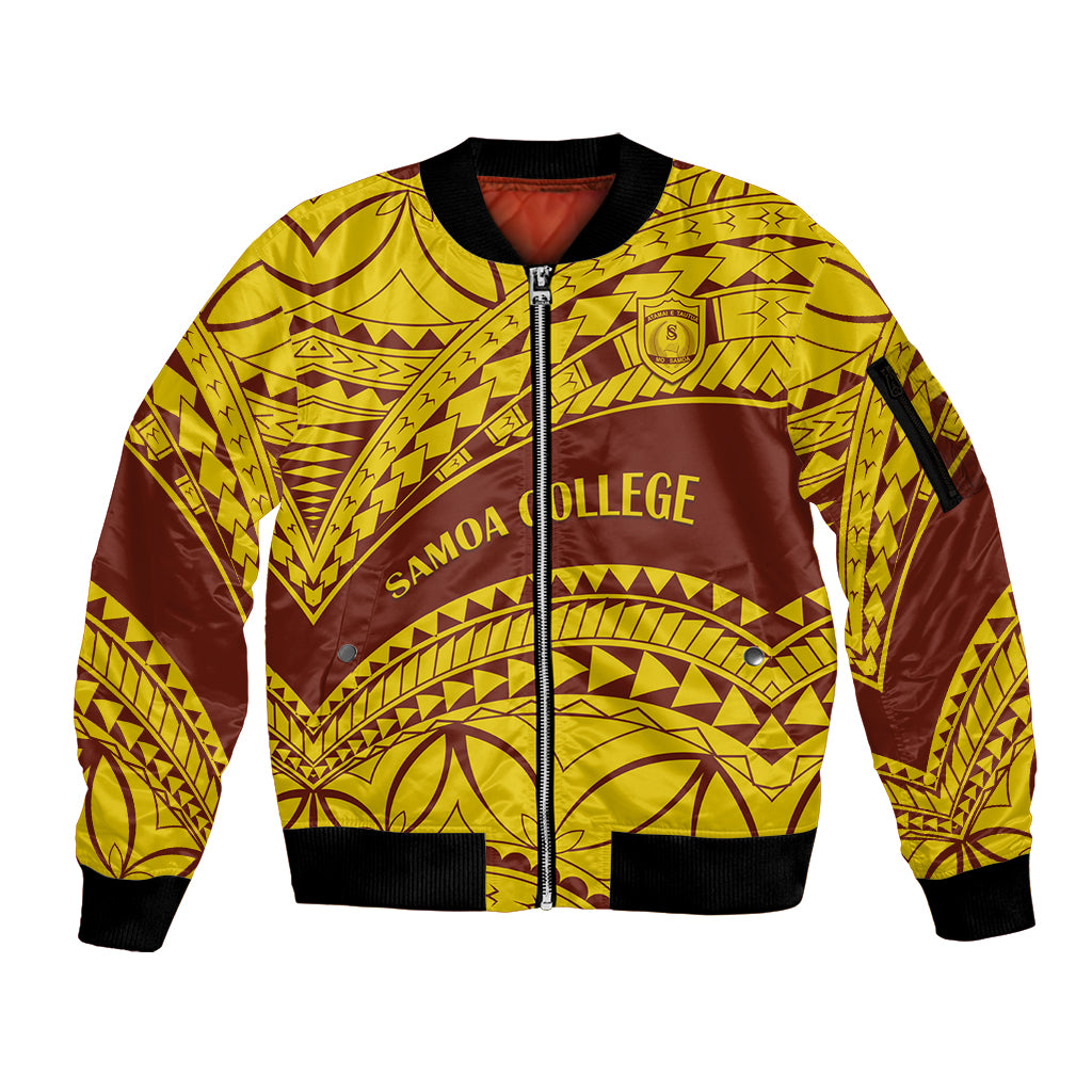 Personalised Samoa College Sleeve Zip Bomber Jacket Samoan Pattern - Wonder Print Shop