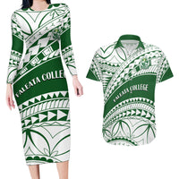 Personalised Samoa Faleata College Couples Matching Long Sleeve Bodycon Dress and Hawaiian Shirt Samoan Pattern - Wonder Print Shop