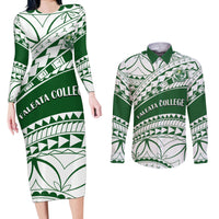 Personalised Samoa Faleata College Couples Matching Long Sleeve Bodycon Dress and Long Sleeve Button Shirt Samoan Pattern - Wonder Print Shop