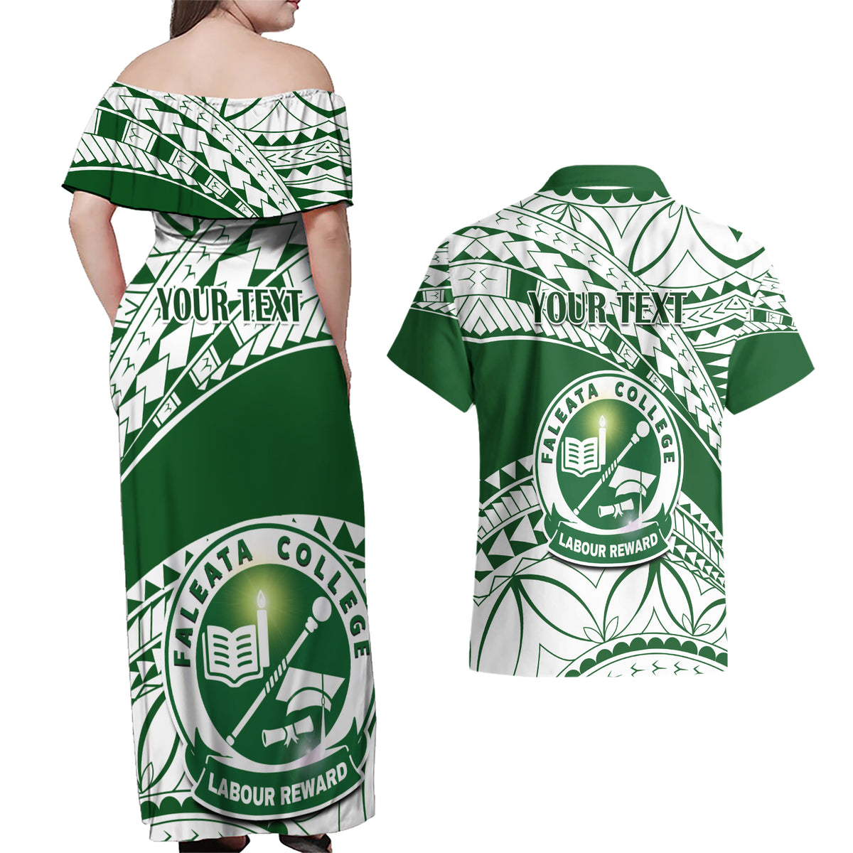 Personalised Samoa Faleata College Couples Matching Off Shoulder Maxi Dress and Hawaiian Shirt Samoan Pattern - Wonder Print Shop