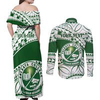 Personalised Samoa Faleata College Couples Matching Off Shoulder Maxi Dress and Long Sleeve Button Shirt Samoan Pattern - Wonder Print Shop
