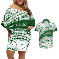Personalised Samoa Faleata College Couples Matching Off Shoulder Short Dress and Hawaiian Shirt Samoan Pattern - Wonder Print Shop