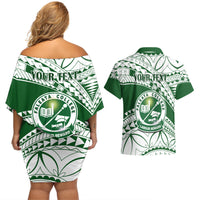 Personalised Samoa Faleata College Couples Matching Off Shoulder Short Dress and Hawaiian Shirt Samoan Pattern - Wonder Print Shop