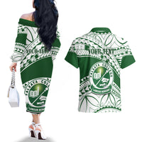 Personalised Samoa Faleata College Couples Matching Off The Shoulder Long Sleeve Dress and Hawaiian Shirt Samoan Pattern - Wonder Print Shop
