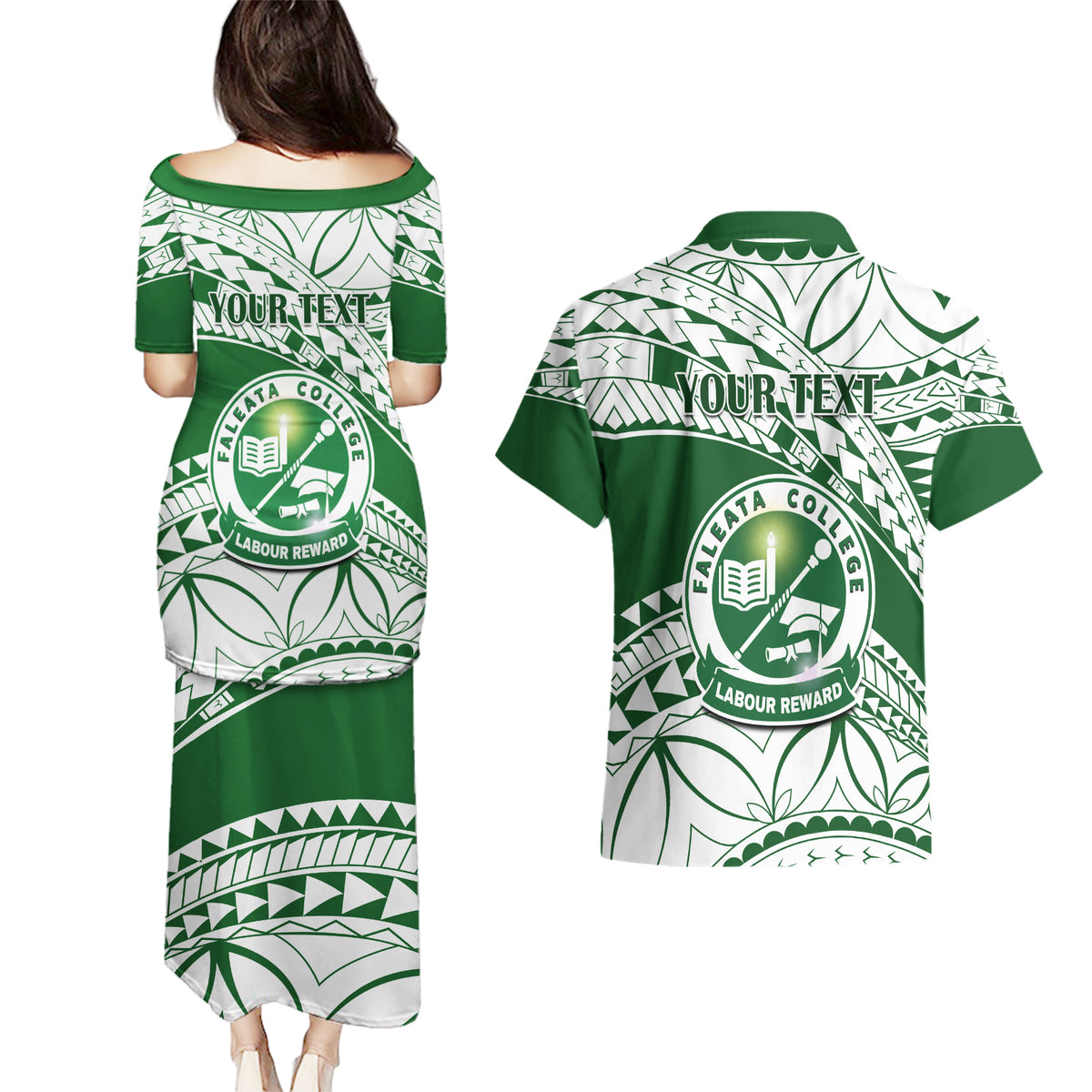 Personalised Samoa Faleata College Couples Matching Puletasi Dress and Hawaiian Shirt Samoan Pattern - Wonder Print Shop