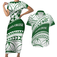 Personalised Samoa Faleata College Couples Matching Short Sleeve Bodycon Dress and Hawaiian Shirt Samoan Pattern - Wonder Print Shop