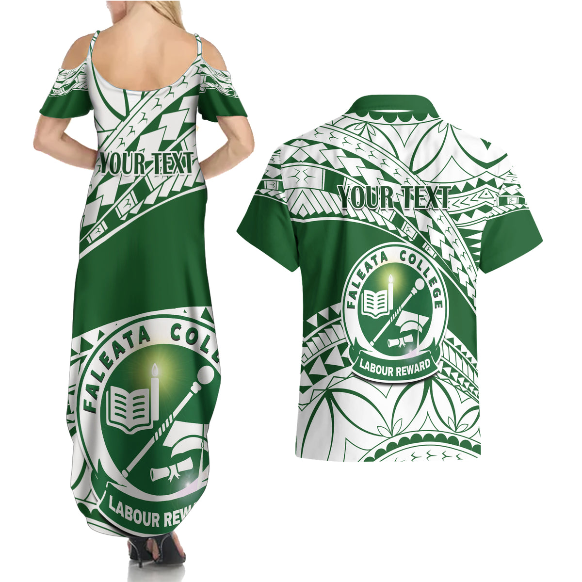Personalised Samoa Faleata College Couples Matching Summer Maxi Dress and Hawaiian Shirt Samoan Pattern - Wonder Print Shop