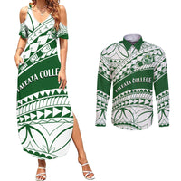 Personalised Samoa Faleata College Couples Matching Summer Maxi Dress and Long Sleeve Button Shirt Samoan Pattern - Wonder Print Shop