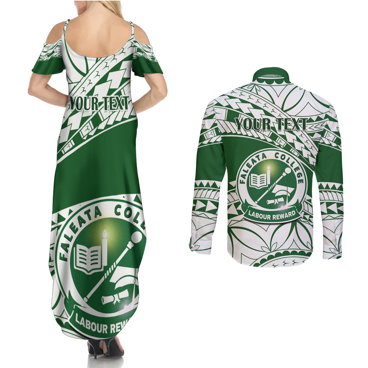 Personalised Samoa Faleata College Couples Matching Summer Maxi Dress and Long Sleeve Button Shirt Samoan Pattern - Wonder Print Shop