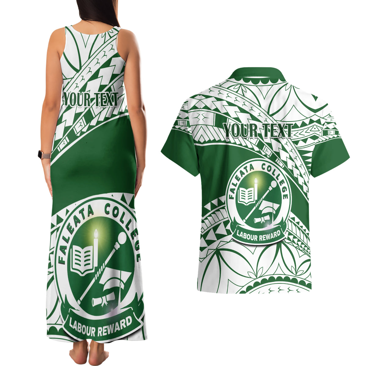 Personalised Samoa Faleata College Couples Matching Tank Maxi Dress and Hawaiian Shirt Samoan Pattern - Wonder Print Shop