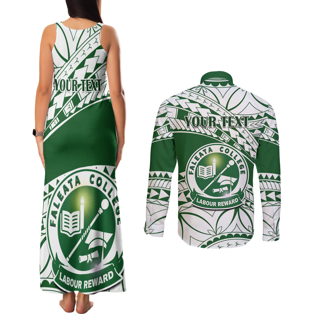 Personalised Samoa Faleata College Couples Matching Tank Maxi Dress and Long Sleeve Button Shirt Samoan Pattern - Wonder Print Shop