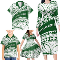 Personalised Samoa Faleata College Family Matching Long Sleeve Bodycon Dress and Hawaiian Shirt Samoan Pattern - Wonder Print Shop