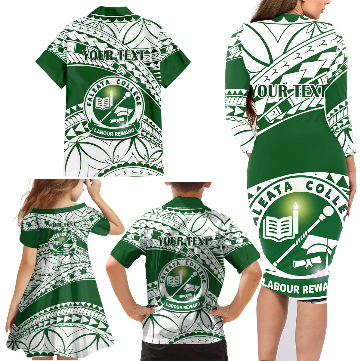 Personalised Samoa Faleata College Family Matching Long Sleeve Bodycon Dress and Hawaiian Shirt Samoan Pattern - Wonder Print Shop
