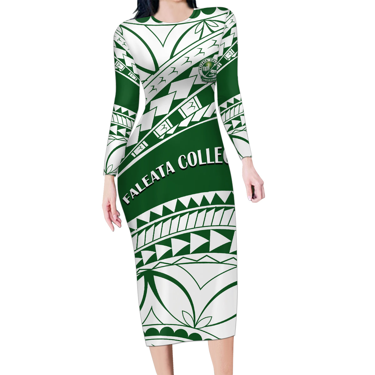 Personalised Samoa Faleata College Family Matching Long Sleeve Bodycon Dress and Hawaiian Shirt Samoan Pattern - Wonder Print Shop