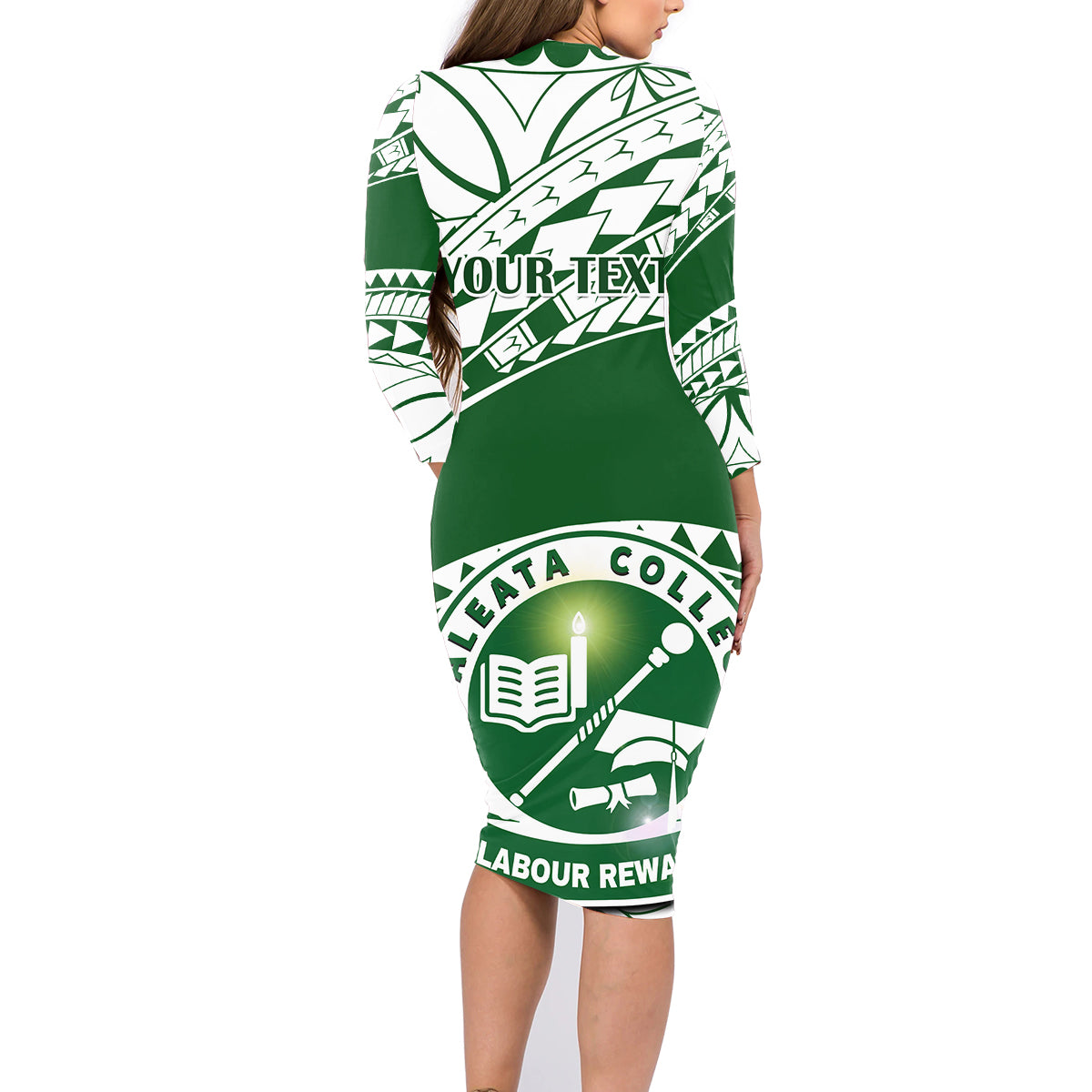 Personalised Samoa Faleata College Family Matching Long Sleeve Bodycon Dress and Hawaiian Shirt Samoan Pattern - Wonder Print Shop