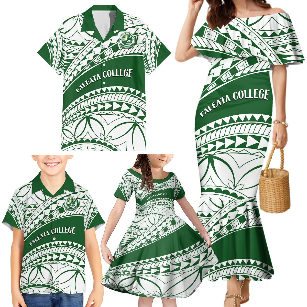 Personalised Samoa Faleata College Family Matching Mermaid Dress and Hawaiian Shirt Samoan Pattern - Wonder Print Shop