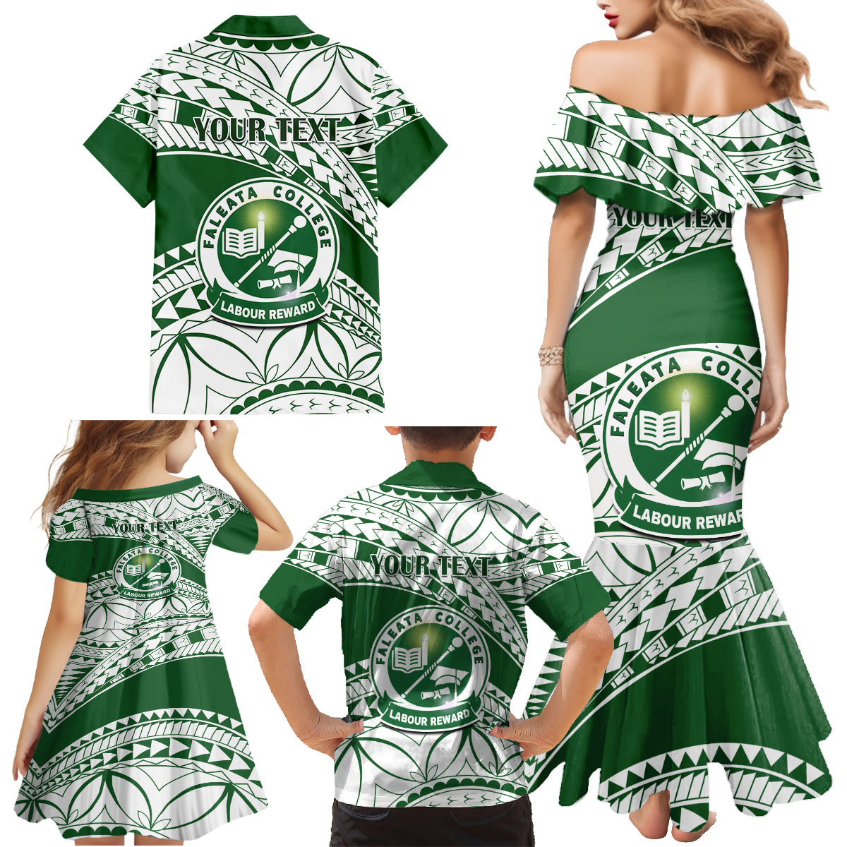 Personalised Samoa Faleata College Family Matching Mermaid Dress and Hawaiian Shirt Samoan Pattern - Wonder Print Shop