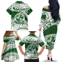 Personalised Samoa Faleata College Family Matching Off Shoulder Long Sleeve Dress and Hawaiian Shirt Samoan Pattern - Wonder Print Shop