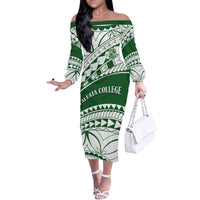 Personalised Samoa Faleata College Family Matching Off Shoulder Long Sleeve Dress and Hawaiian Shirt Samoan Pattern - Wonder Print Shop