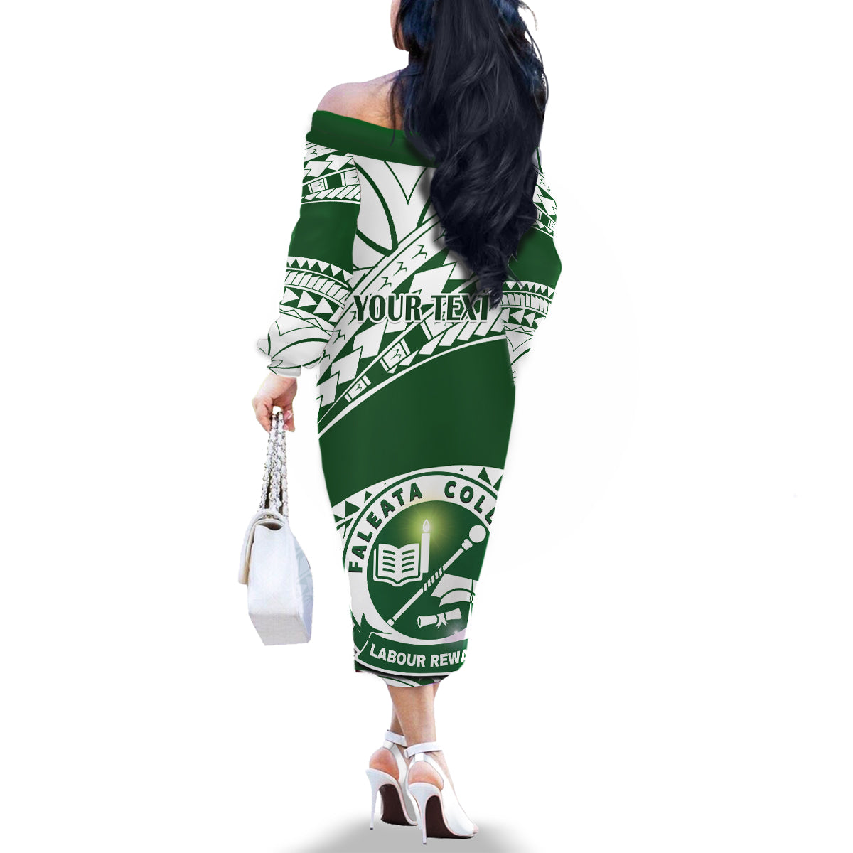 Personalised Samoa Faleata College Family Matching Off Shoulder Long Sleeve Dress and Hawaiian Shirt Samoan Pattern - Wonder Print Shop