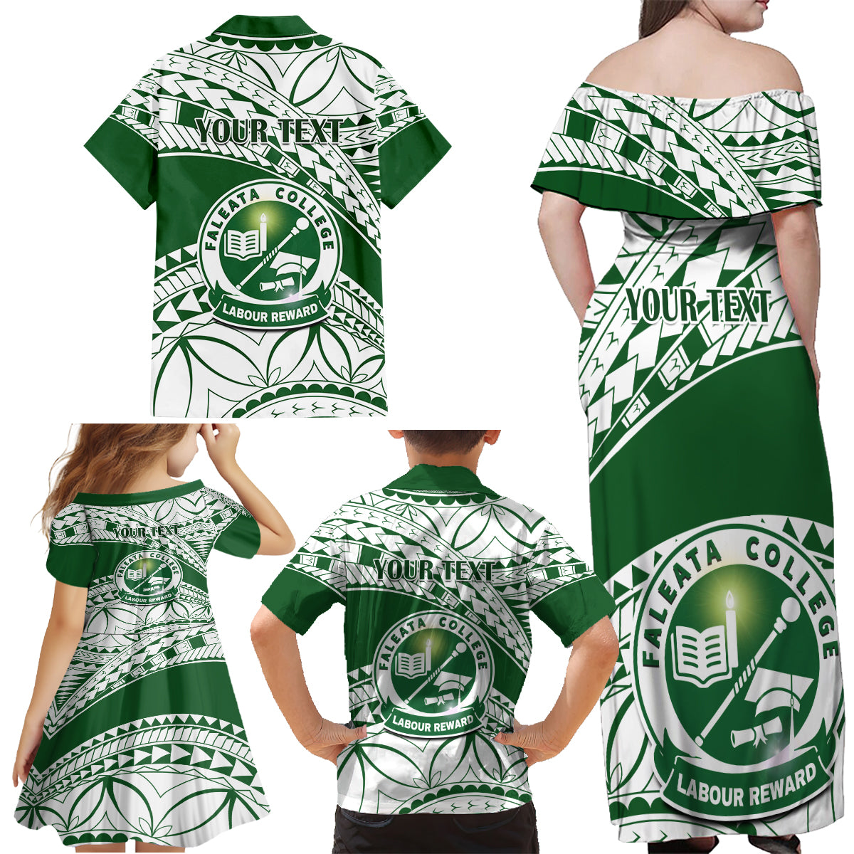Personalised Samoa Faleata College Family Matching Off Shoulder Maxi Dress and Hawaiian Shirt Samoan Pattern - Wonder Print Shop