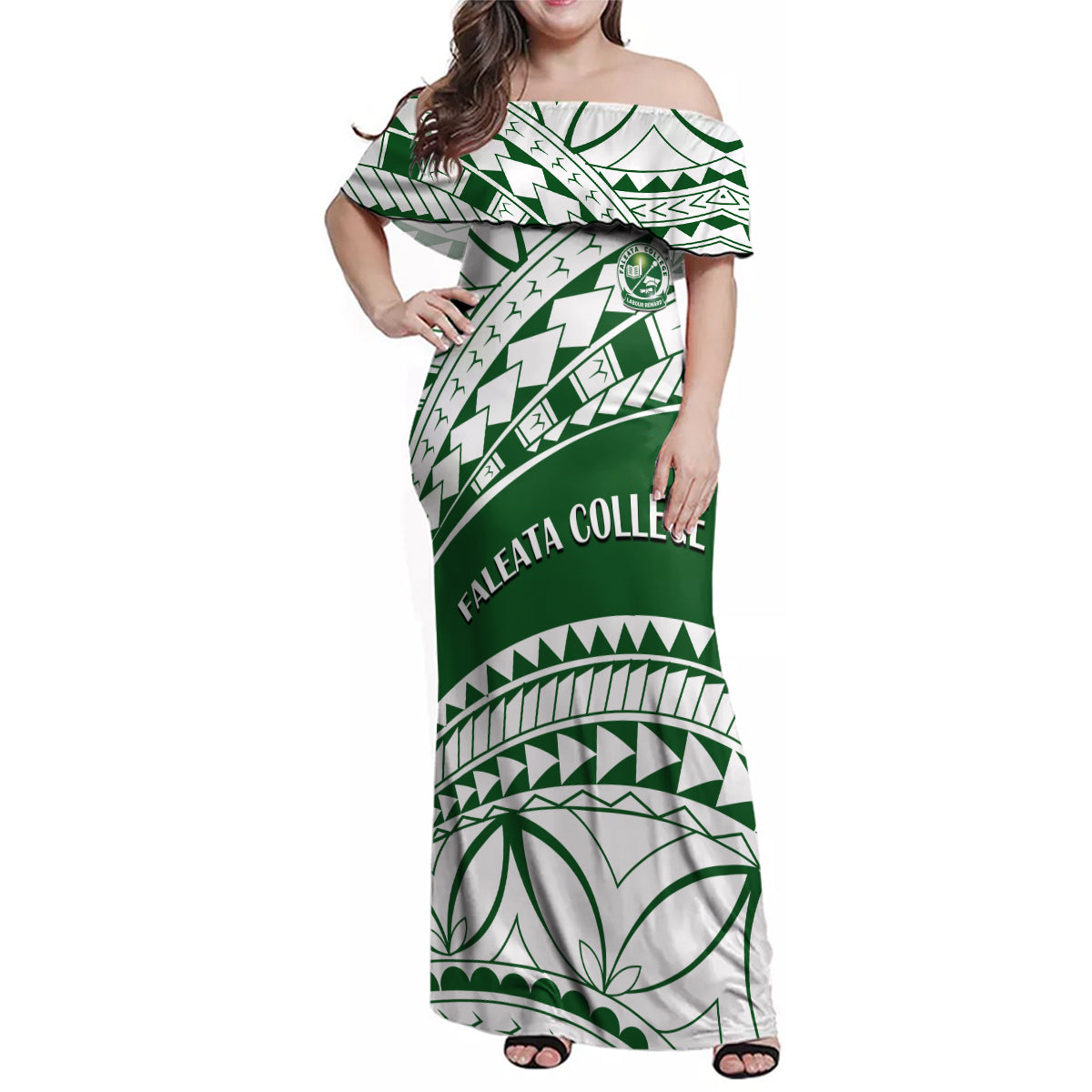 Personalised Samoa Faleata College Family Matching Off Shoulder Maxi Dress and Hawaiian Shirt Samoan Pattern - Wonder Print Shop