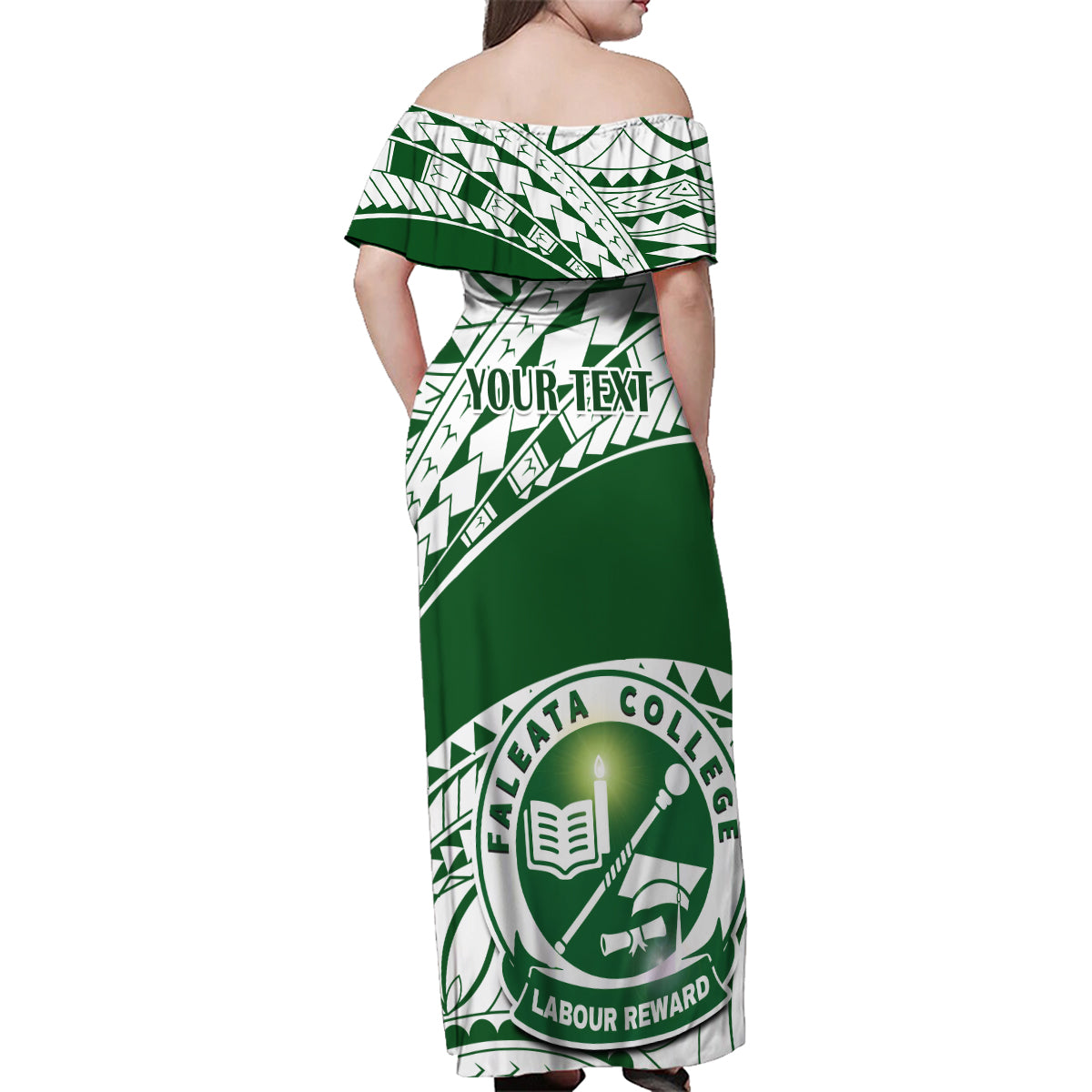 Personalised Samoa Faleata College Family Matching Off Shoulder Maxi Dress and Hawaiian Shirt Samoan Pattern - Wonder Print Shop