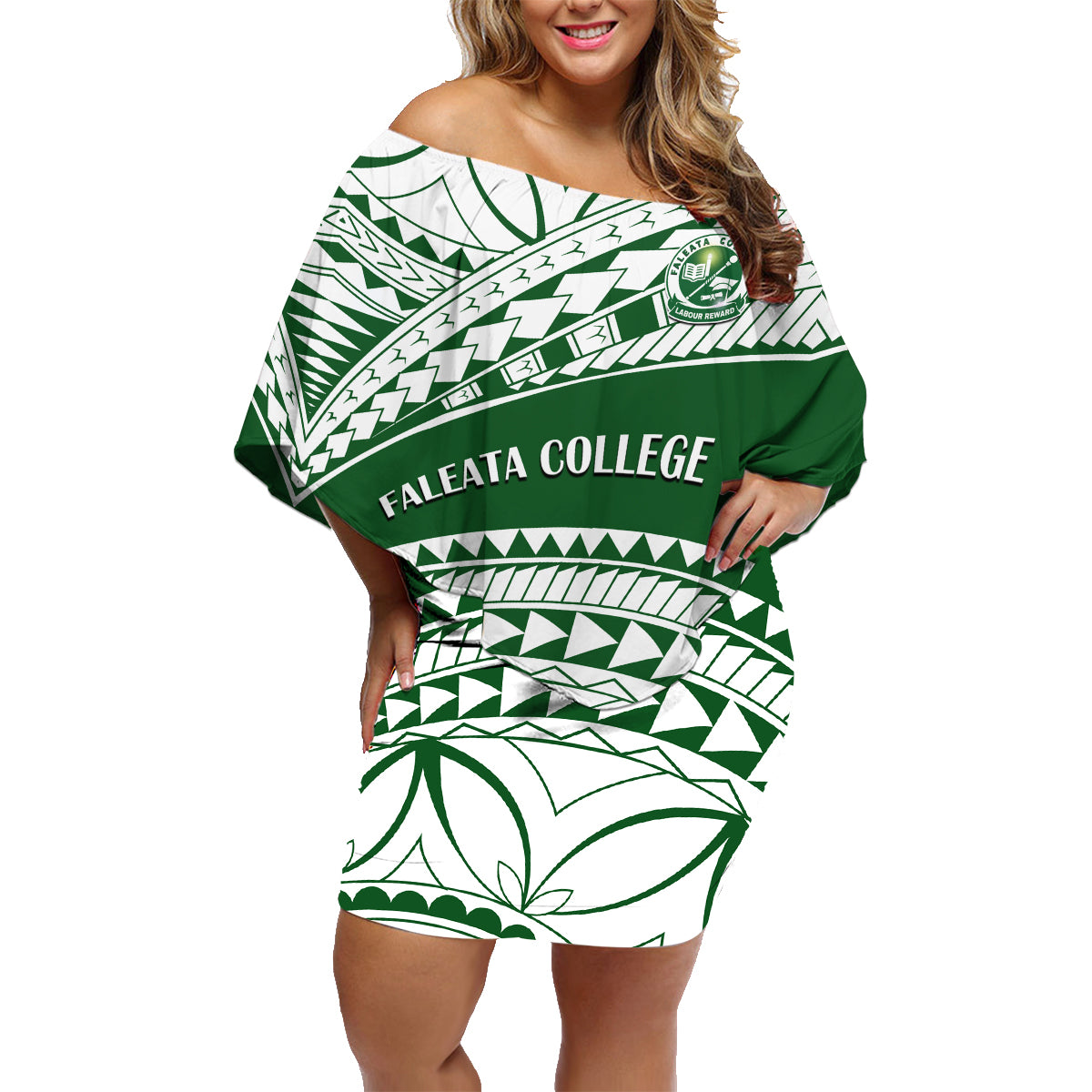 Personalised Samoa Faleata College Family Matching Off Shoulder Short Dress and Hawaiian Shirt Samoan Pattern - Wonder Print Shop