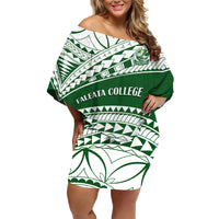 Personalised Samoa Faleata College Family Matching Off Shoulder Short Dress and Hawaiian Shirt Samoan Pattern - Wonder Print Shop
