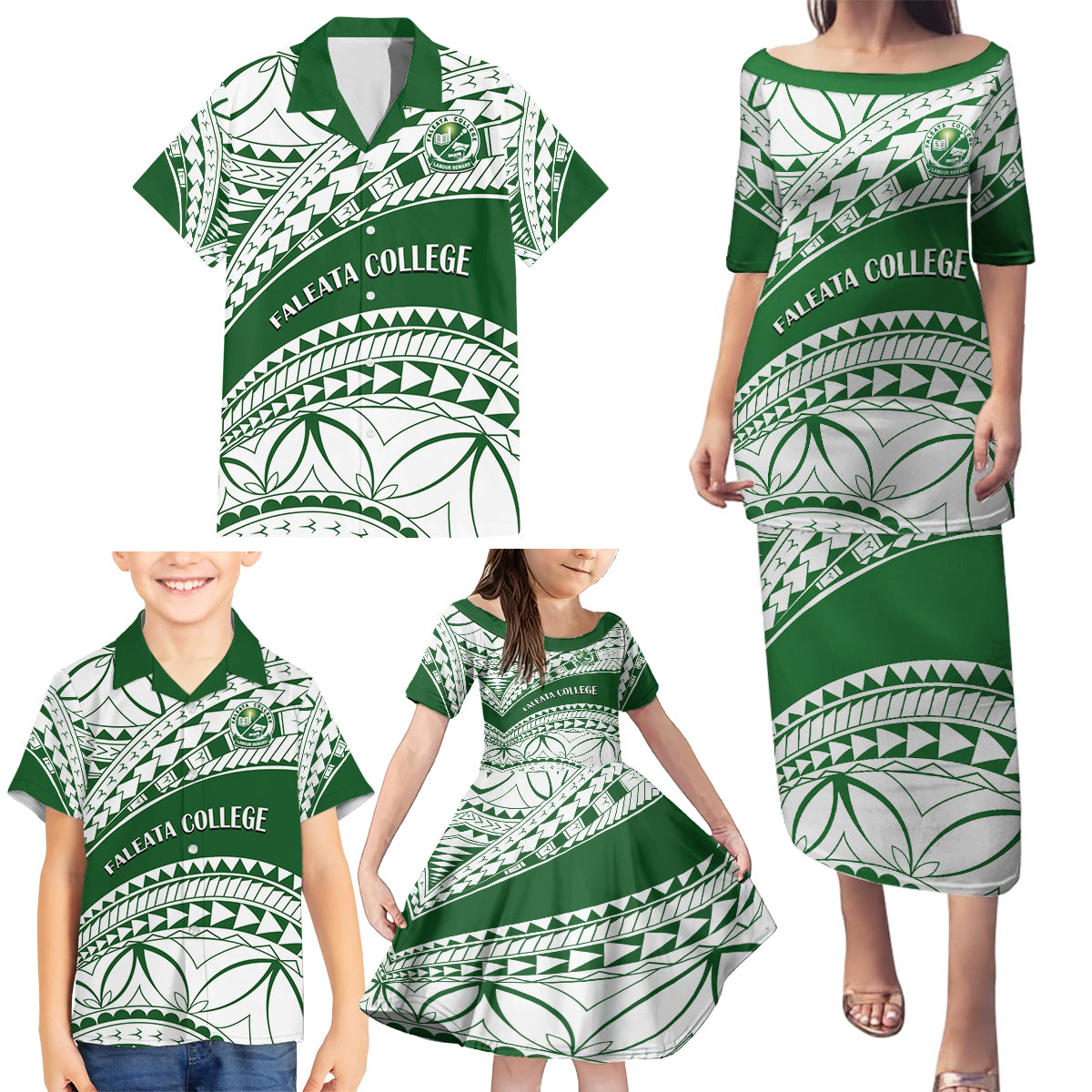 Personalised Samoa Faleata College Family Matching Puletasi Dress and Hawaiian Shirt Samoan Pattern - Wonder Print Shop