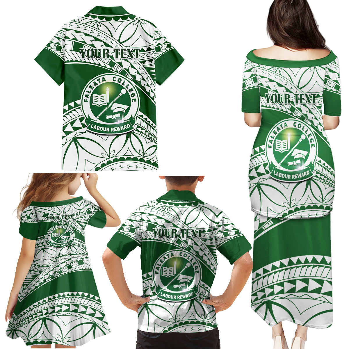 Personalised Samoa Faleata College Family Matching Puletasi Dress and Hawaiian Shirt Samoan Pattern - Wonder Print Shop