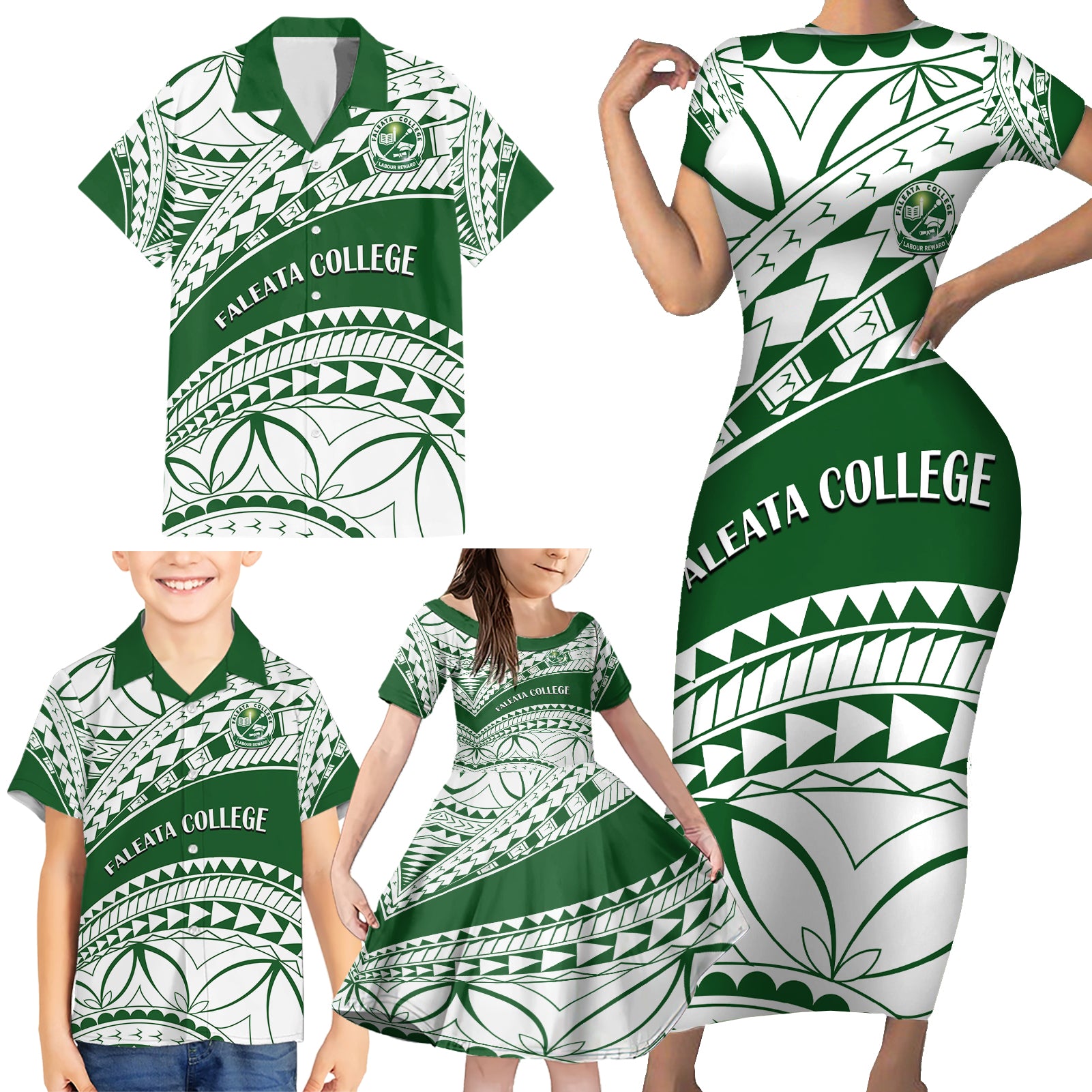 Personalised Samoa Faleata College Family Matching Short Sleeve Bodycon Dress and Hawaiian Shirt Samoan Pattern - Wonder Print Shop