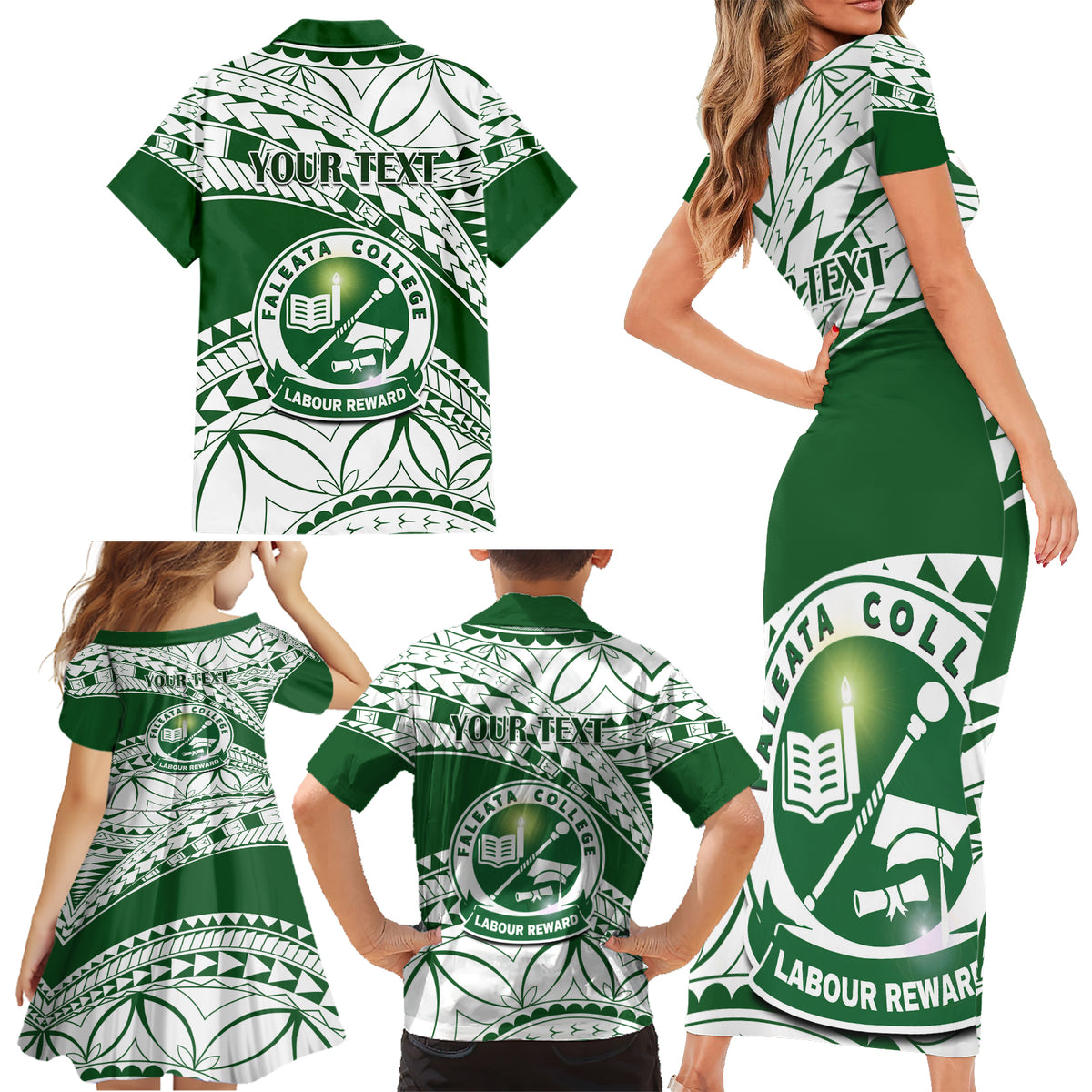 Personalised Samoa Faleata College Family Matching Short Sleeve Bodycon Dress and Hawaiian Shirt Samoan Pattern - Wonder Print Shop